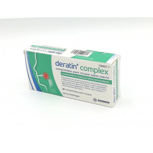DERATIN COMPLEX COMPRIMIDOS PARA CHUPAR SABOR MENTA, 30 comprimidos