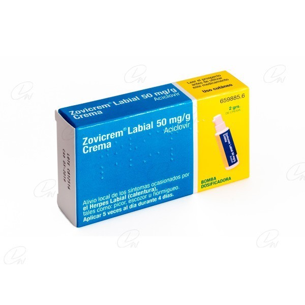 ZOVICREM LABIAL 50 mg/g CREMA, 1 frasco de 2 g